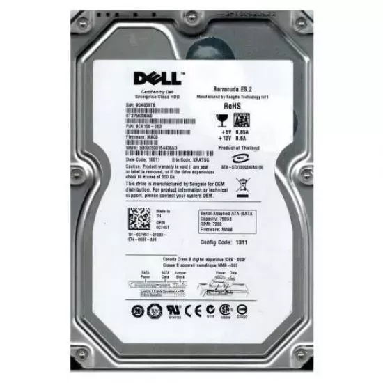 Refurbished Dell 750GB 7.2K RPM 3G 3.5 Inch SATA HDD 0C745T