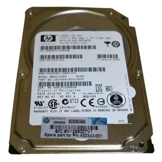 Refurbished HP 146gb 10k rpm 6g dp 2.5 inch sas hard disk 518011-001 507129-002