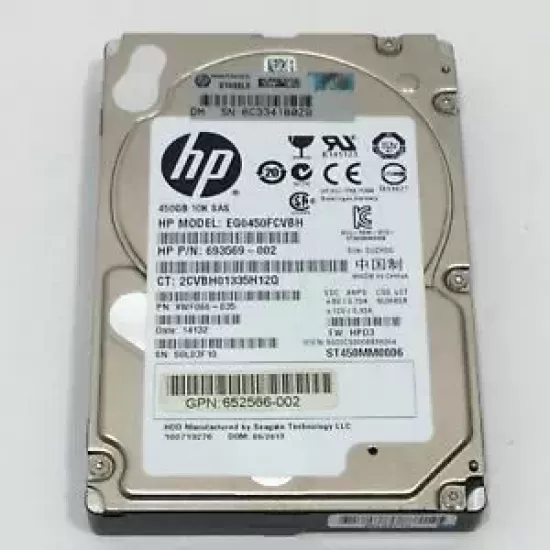 Refurbished HP 450gb 10k 6g dp 2.5 inch sas hard disk EG0450FCVBH 693569-002 730454-002