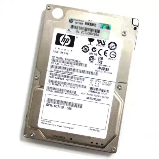 Refurbished HP 72gb 15k rpm 6g 2.5 inch sas hard disk 512544-003 9FT066-085 512743-001