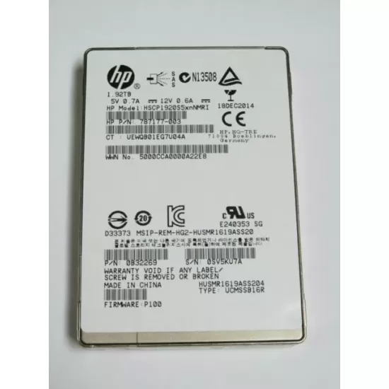 Refurbished HP HGST 1.92TB SAS 2.5 inch SSD 787178-003 0B32291