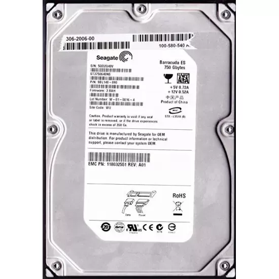 Refurbished Seagate750GB SAS 7.2K 3.5 inch HDD 9BL148-090