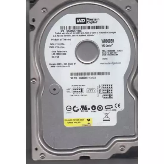 Refurbished WD 80gb 7.2k rpm 3.5 inch IDE hard disk WD800BB-63JKC0